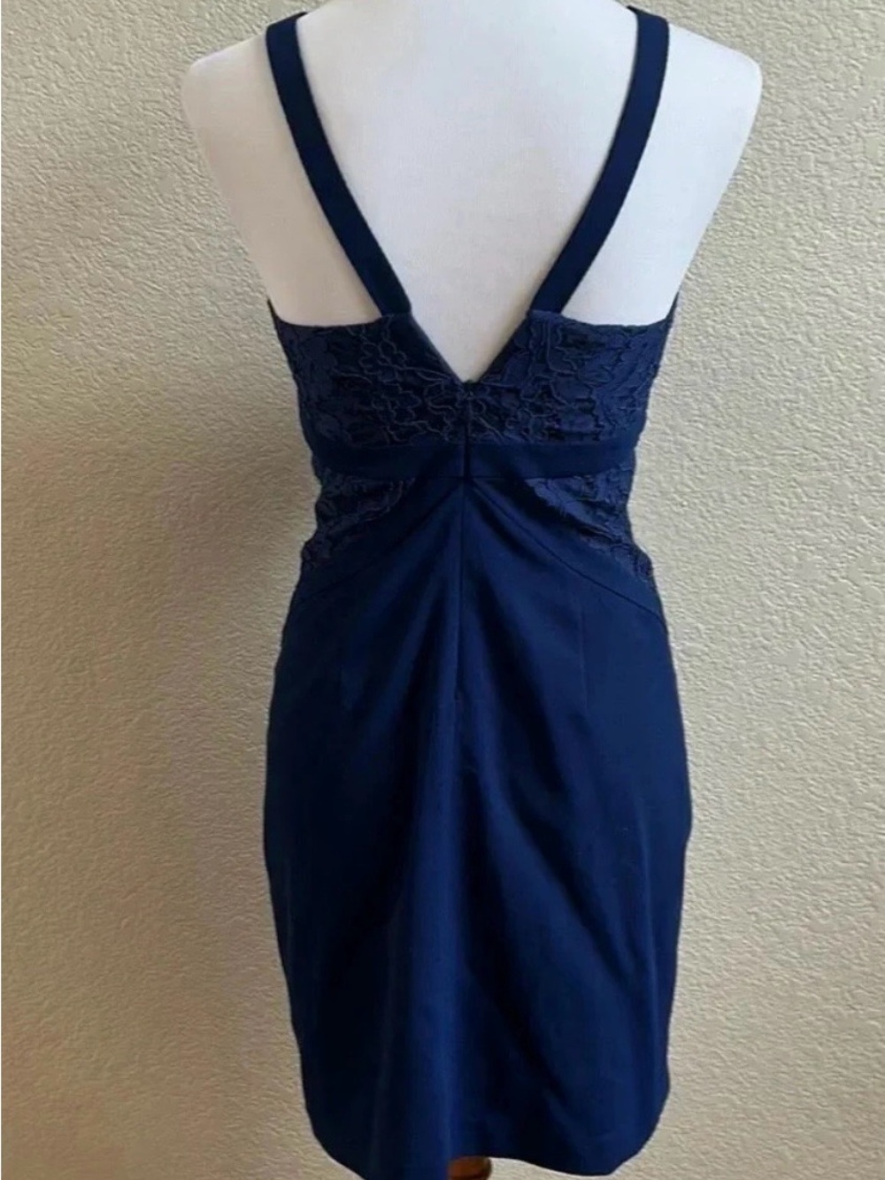 Aidan Mattox Navy Lace Bodice Spaghetti Strap Mini Dress - Picture 3 of 6